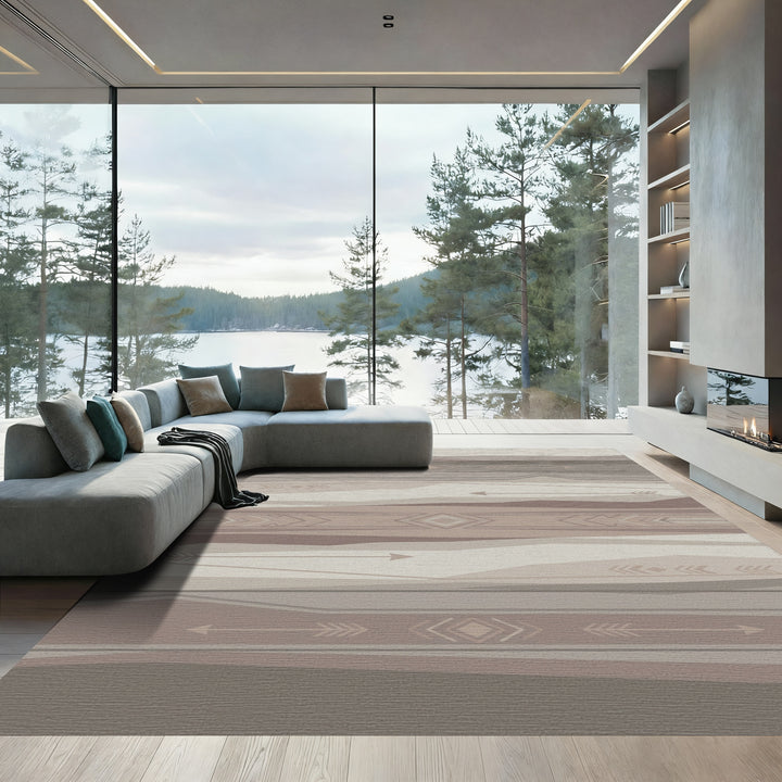 Neutral Earthy Geometric Arrow Rug