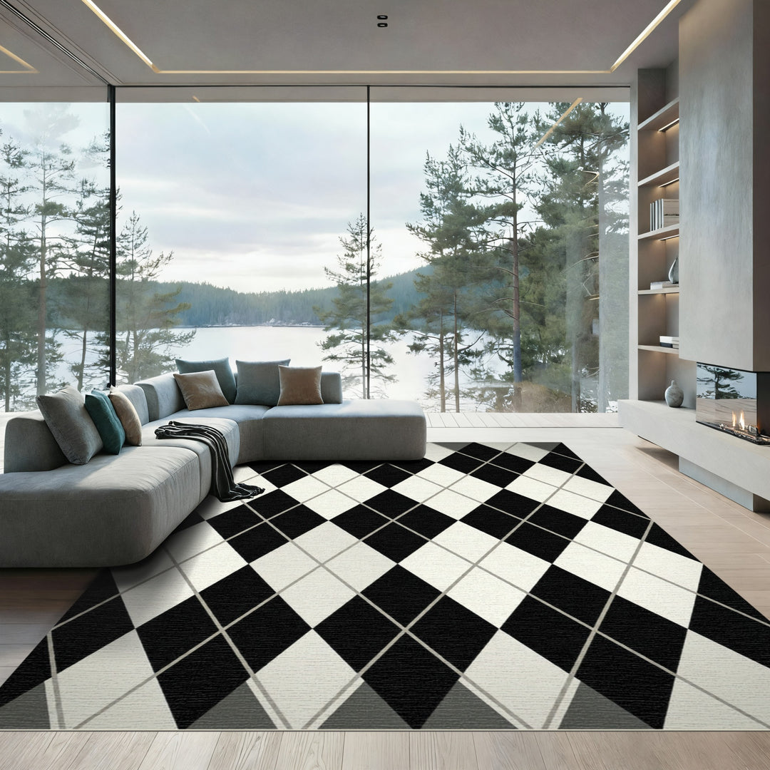 Classic Black White Diamond Argyle Rug