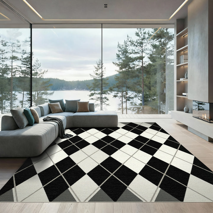 Classic Black White Diamond Argyle Rug