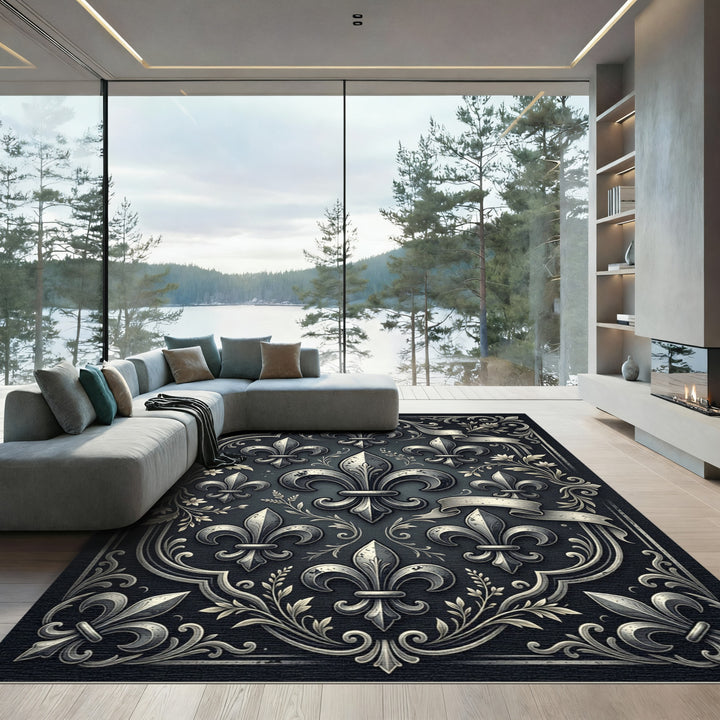 Ornate Fleur de Lis Embossed Rug