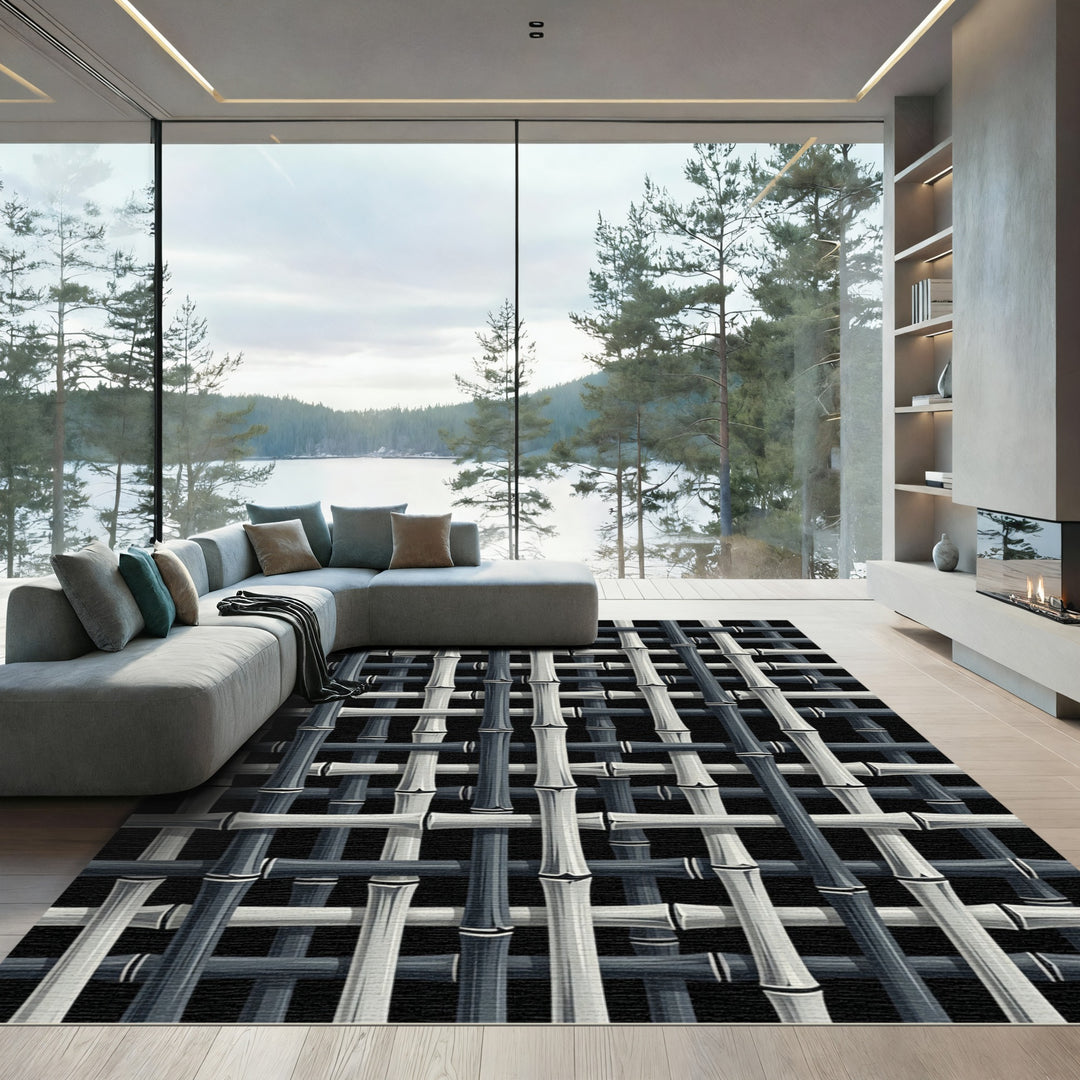 Monochromatic Woven Bamboo Texture Rug