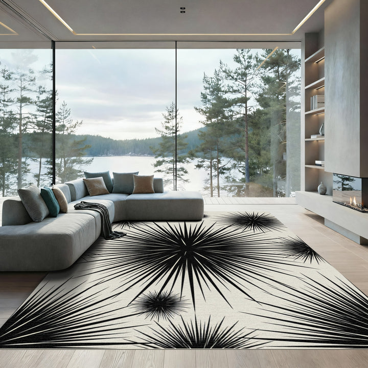 Bold Black Starbursts on Cream Background Rug