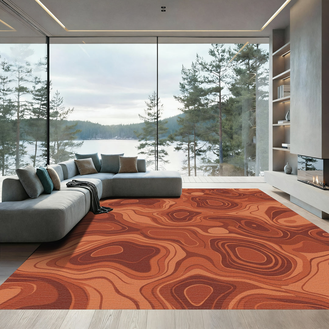 Terracotta Flow Topographic Contour Rug