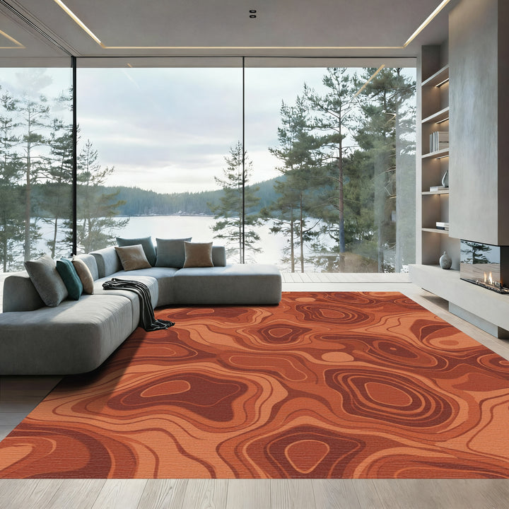 Terracotta Flow Topographic Contour Rug
