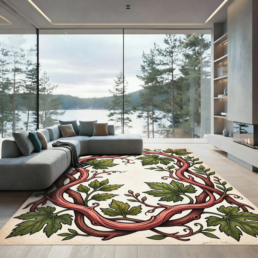 Vibrant Red Vine Grape Leaf Garland Rug