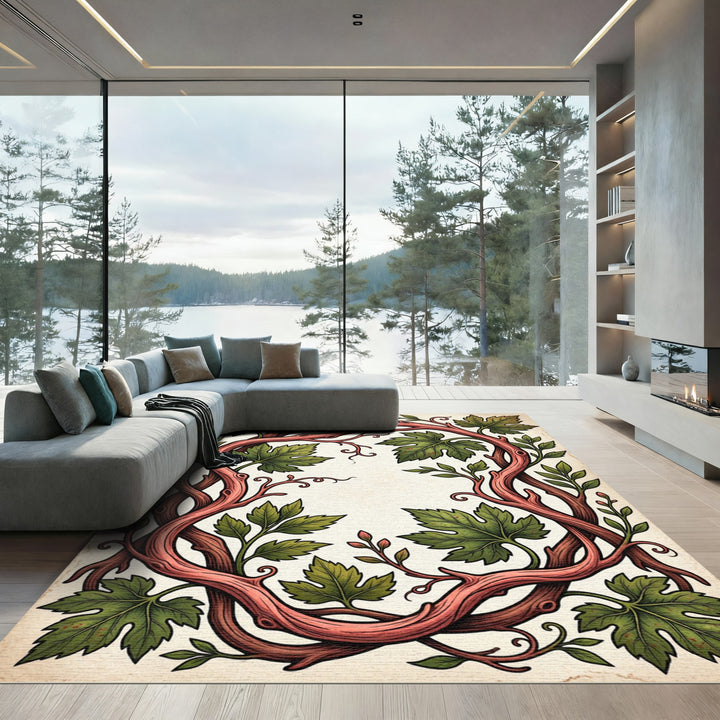 Vibrant Red Vine Grape Leaf Garland Rug
