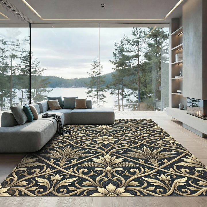 Golden Laurel Damask Rug