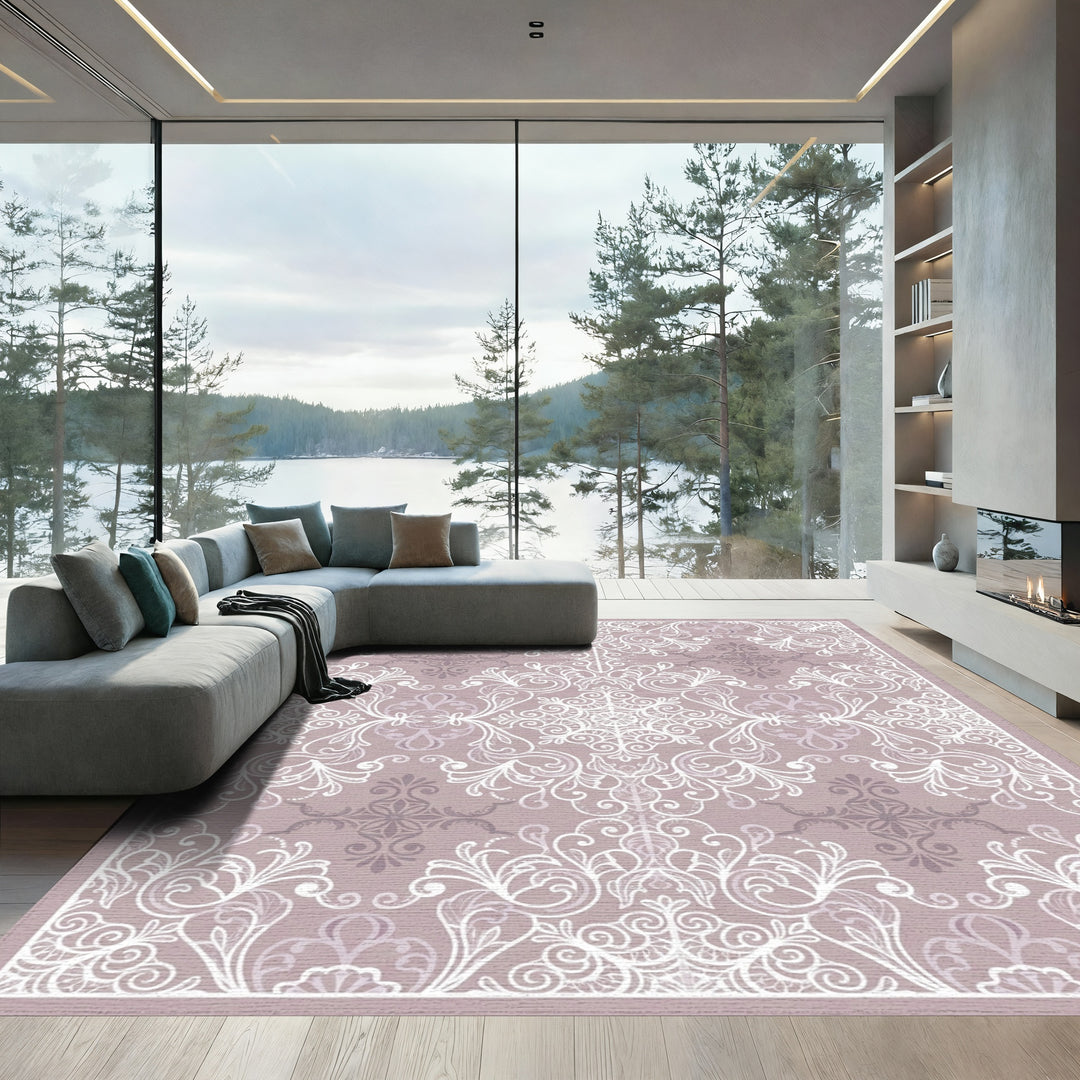 Dainty Lilac White Scrollwork Medallion Rug