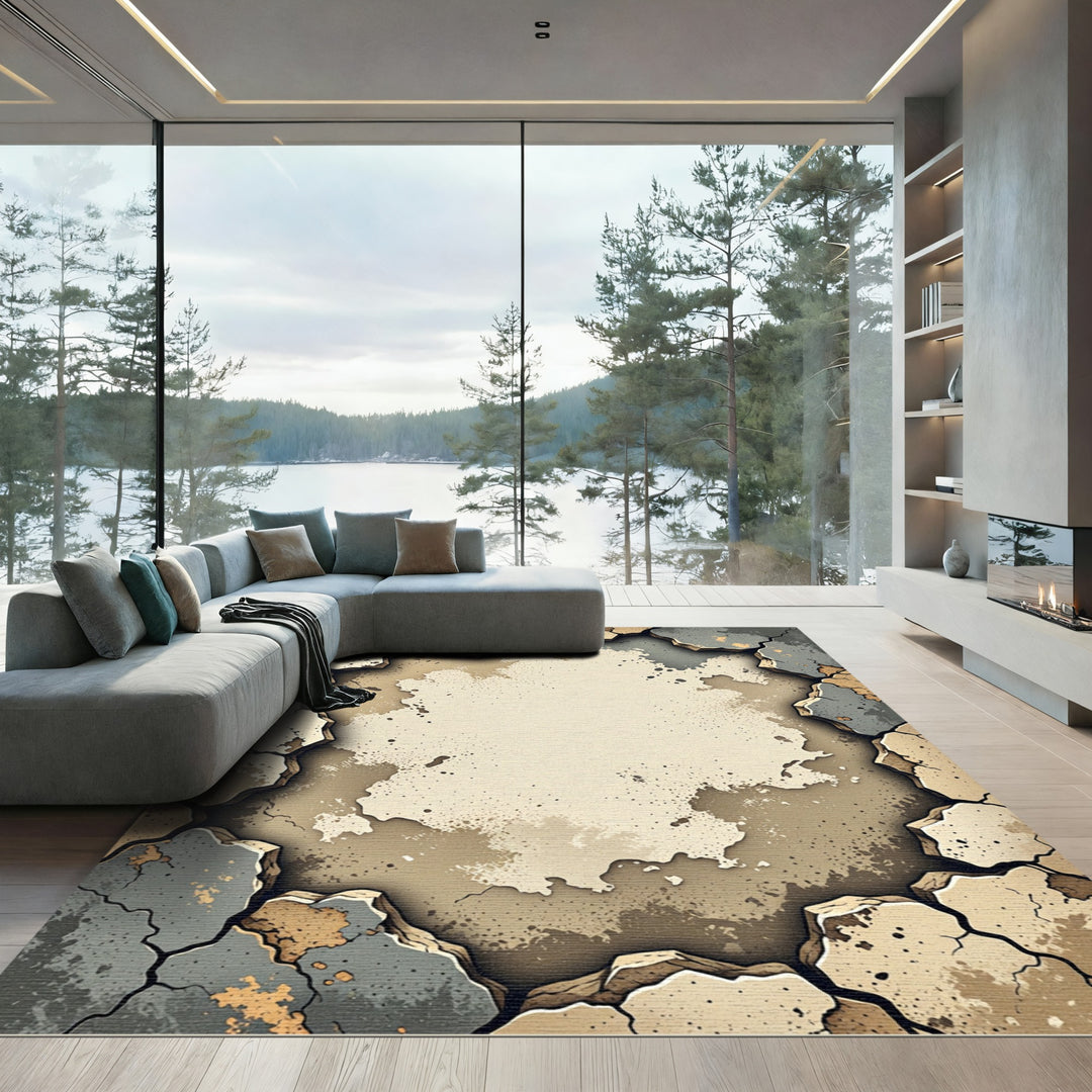 Cracked Earth Abstract Area Rug