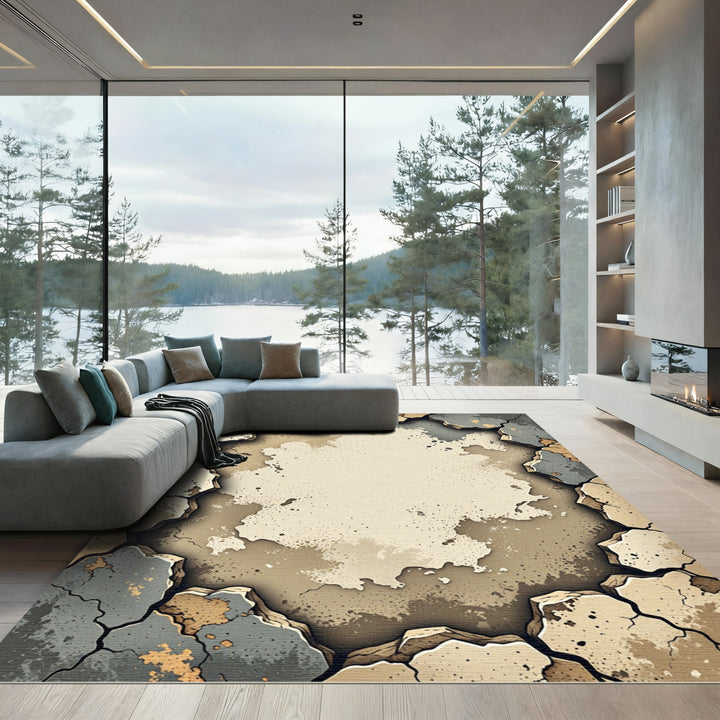 Cracked Earth Abstract Area Rug