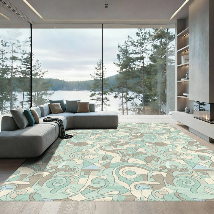 Seafoam Green Abstract Swirl Collage Rug