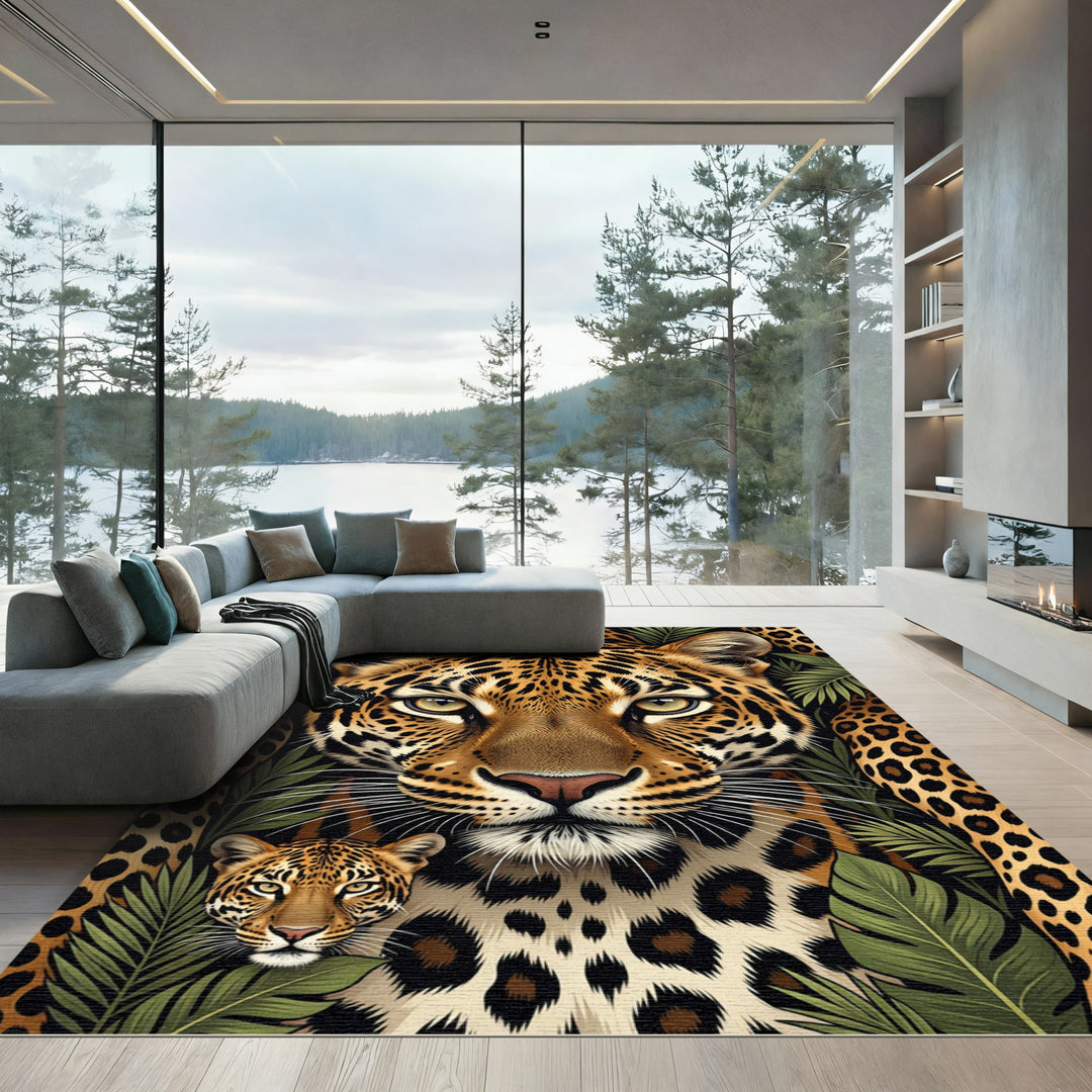 Golden Leopard Jungle Portrait Rug