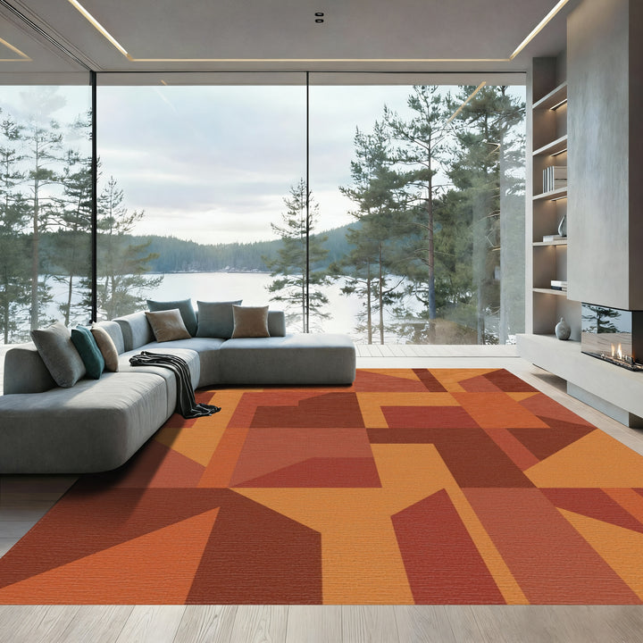 Terracotta Geometric Abstract Composition Rug
