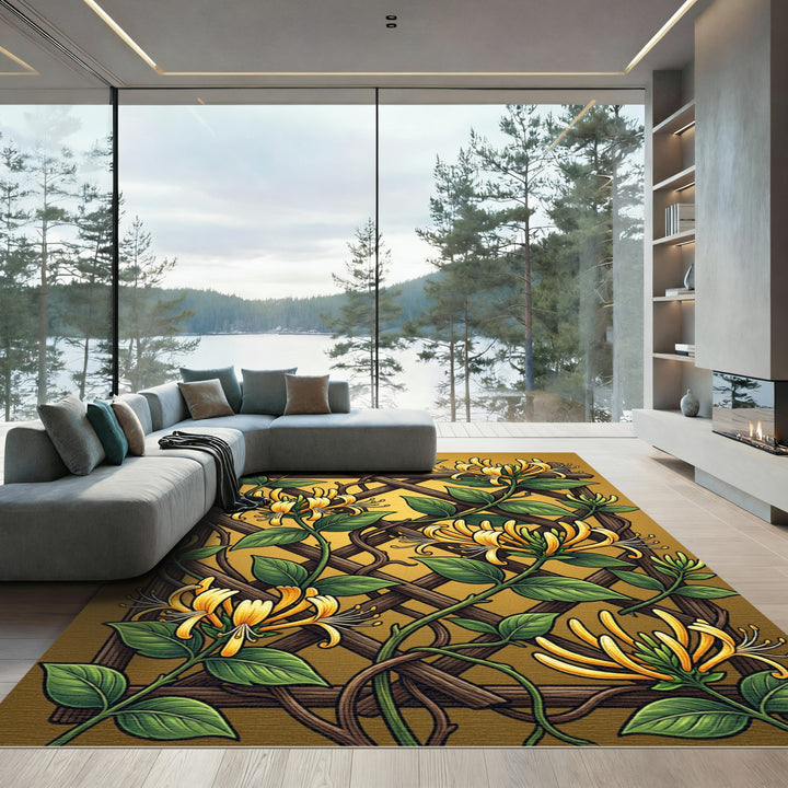 Golden Honeysuckle Vine Lattice Rug