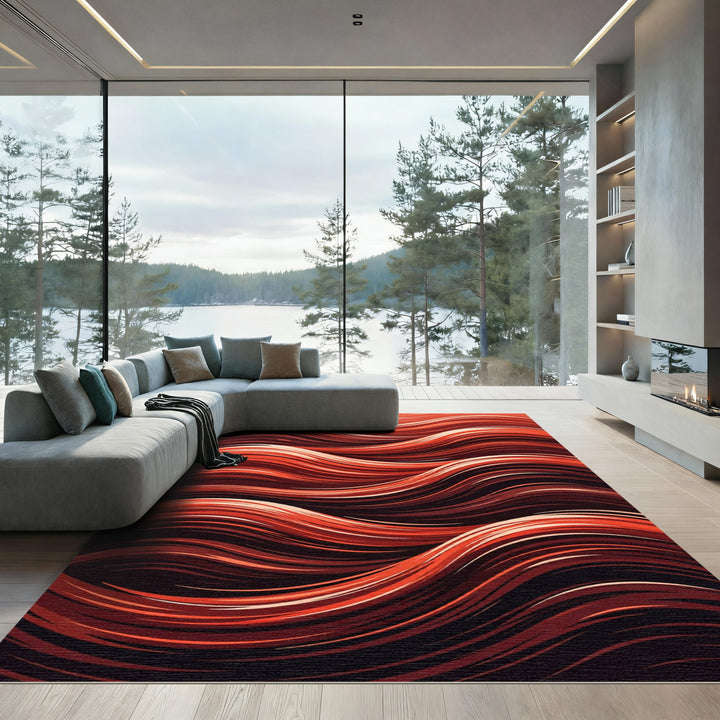 Crimson Warm Flowing Lines Rug