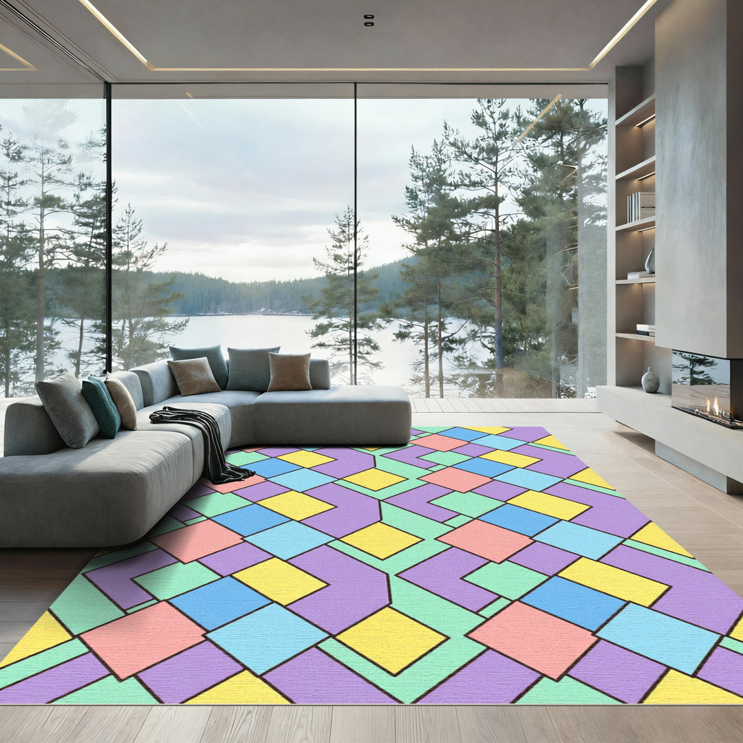 Pastel Geometric Diamond Composition Rug