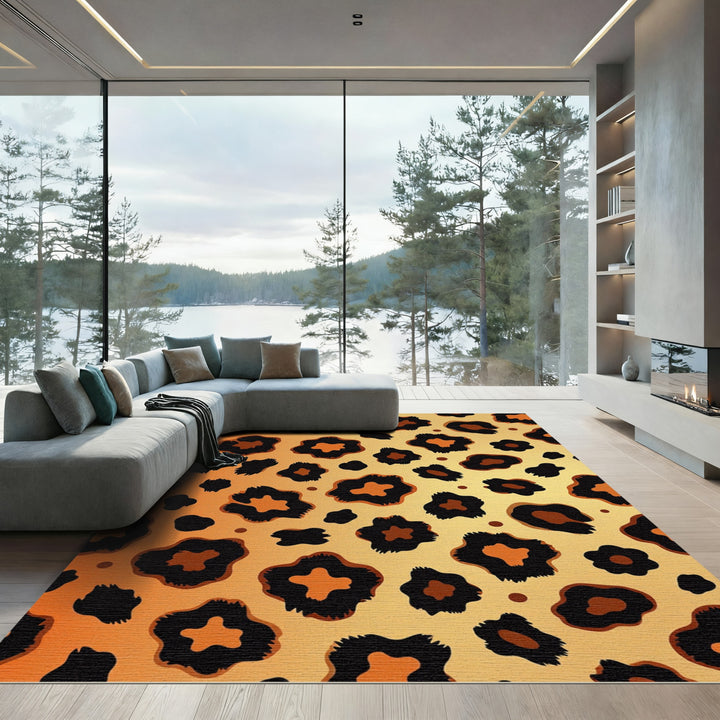 vivid orange leopard spots Rug
