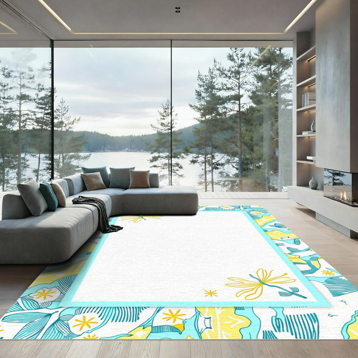 Turquoise Yellow Botanical Blossom Rug