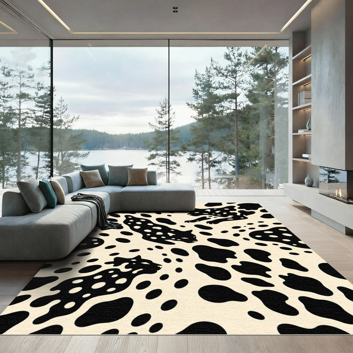 Black Spotted Leopard Animal Print Rug