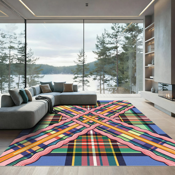 Bold Plaid Crossing Ribbon Rug