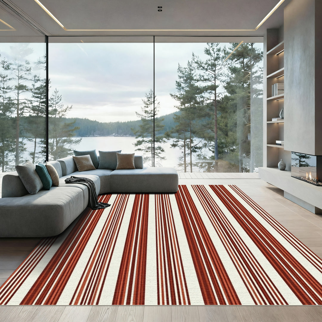 Crimson White Pin Stripe Rug