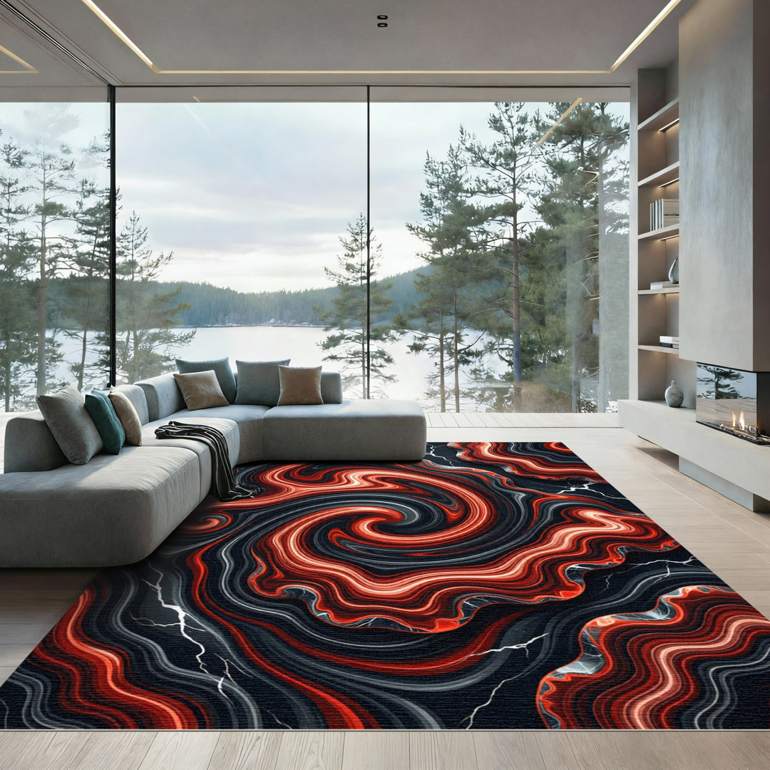 Crimson Swirl Agate Marble Accents Rug