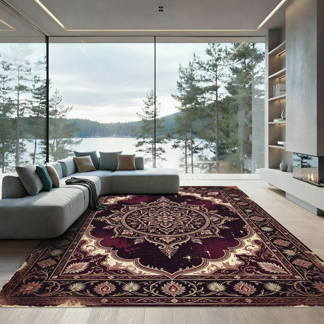 Vibrant Crimson Medallion Mandala Rug
