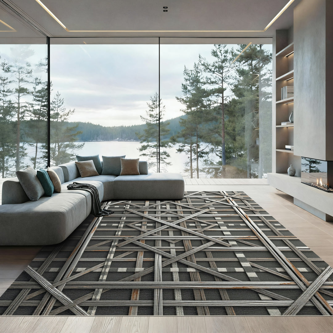 Woven Gray Rustic Lattice Rug