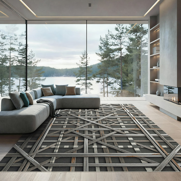 Woven Gray Rustic Lattice Rug