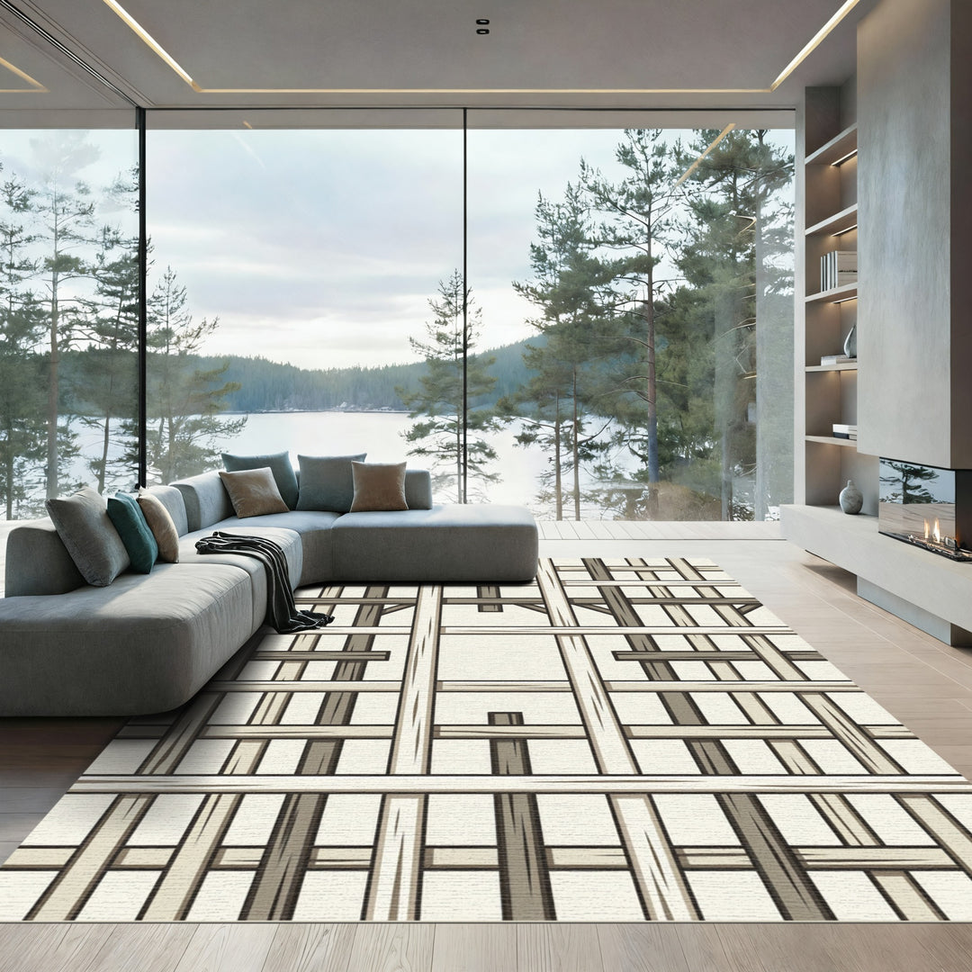 Rustic Wood Beam Grid Rug