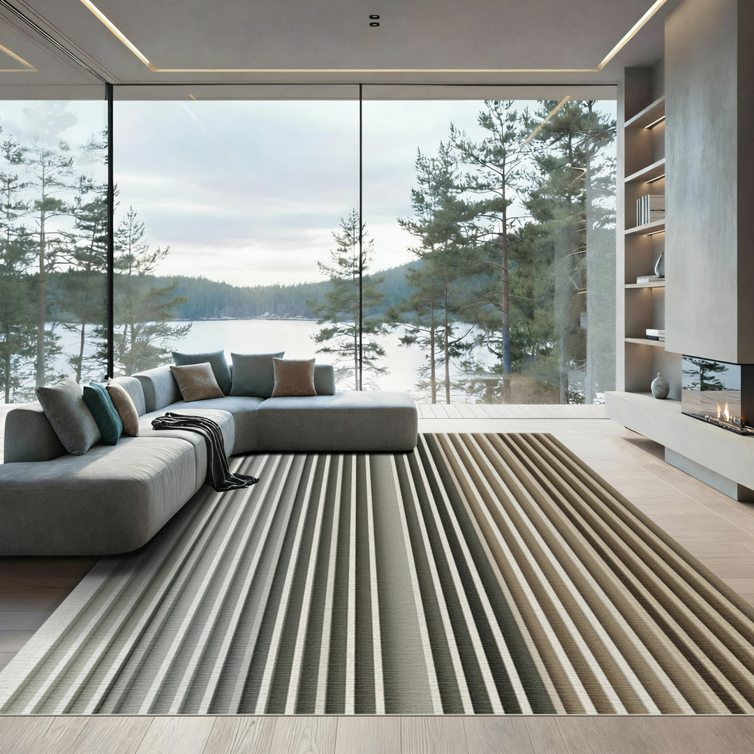 Vertical Stripe Contemporary Beige Grey Rug