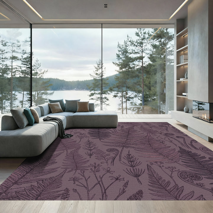 Aubergine Fern Print Woodland Rug