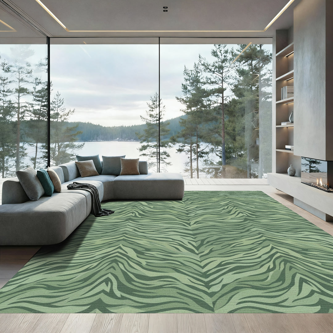 Earthy Green Camouflage Animal Stripes Rug