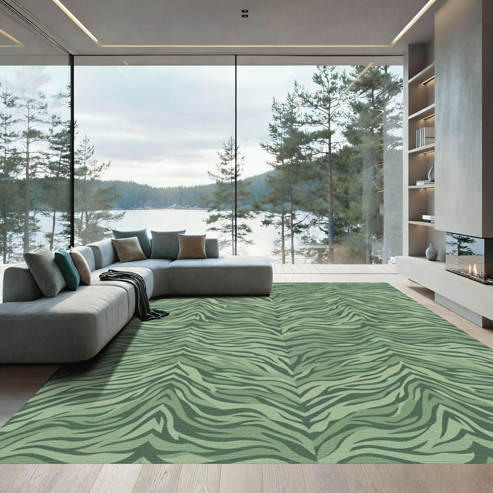 Earthy Green Camouflage Animal Stripes Rug
