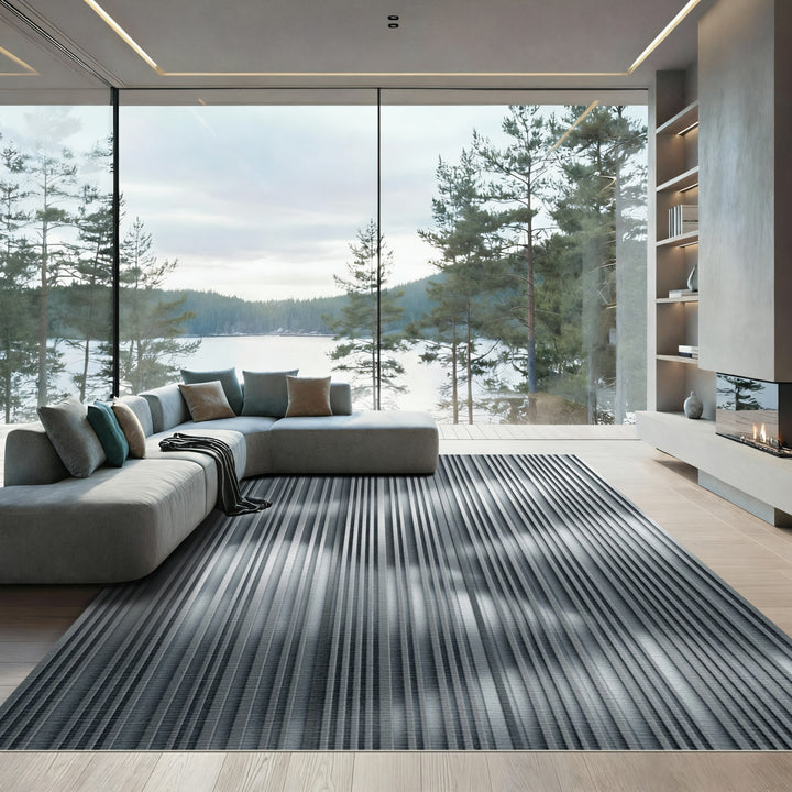 Shimmering Vertical Lines Abstract Rug