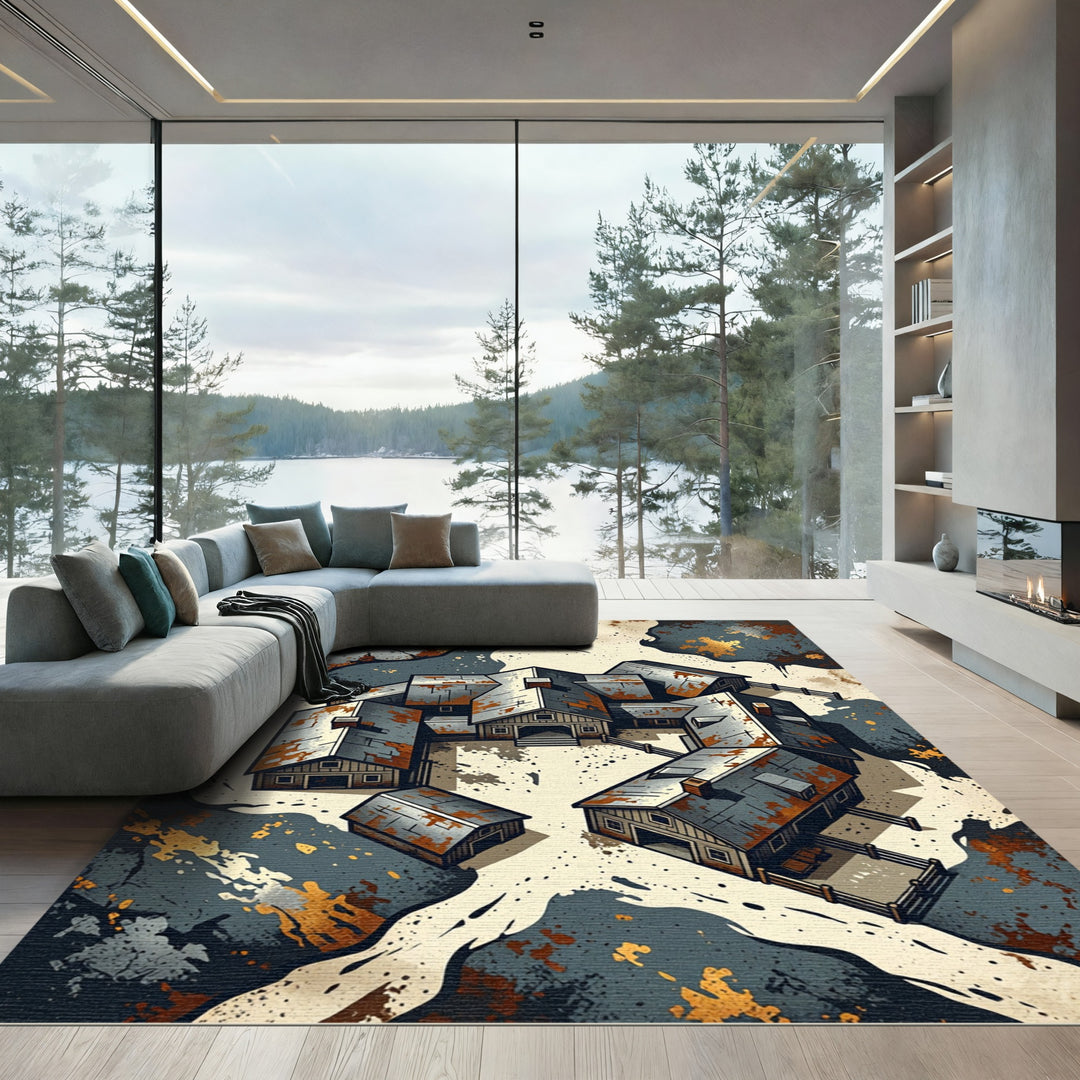 Rustic Farmhouse Village Abstract Splatter Rug
