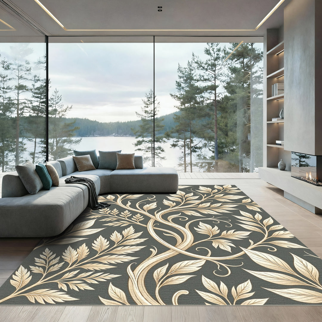Venerable Golden Botanical Swirl Rug