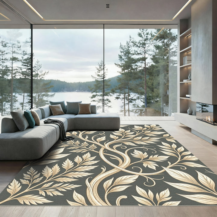 Venerable Golden Botanical Swirl Rug
