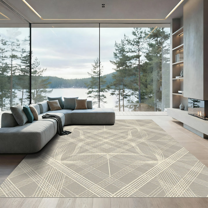 Neutral Flowing Lines Geometric Rug