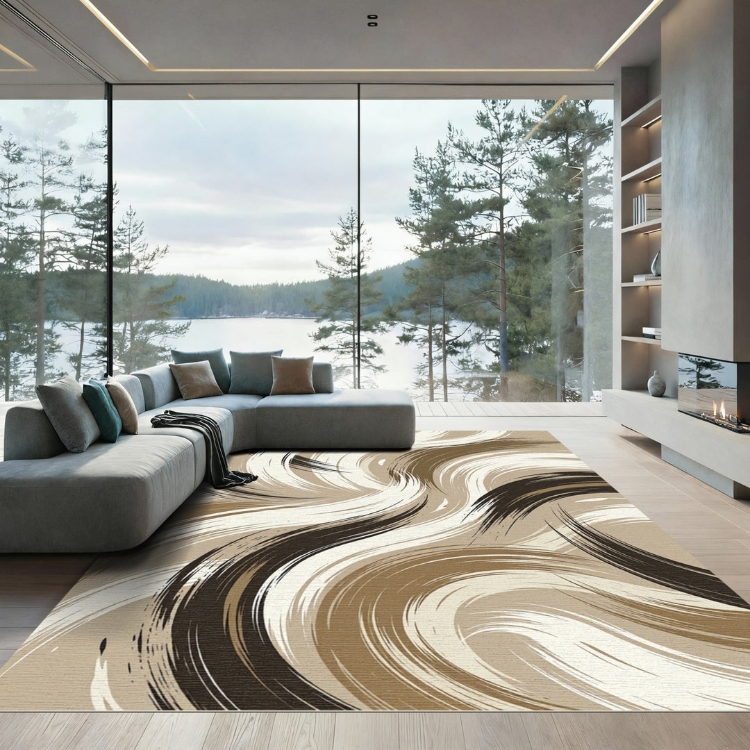 Earthy Abstract Swirl Brushstroke Rug
