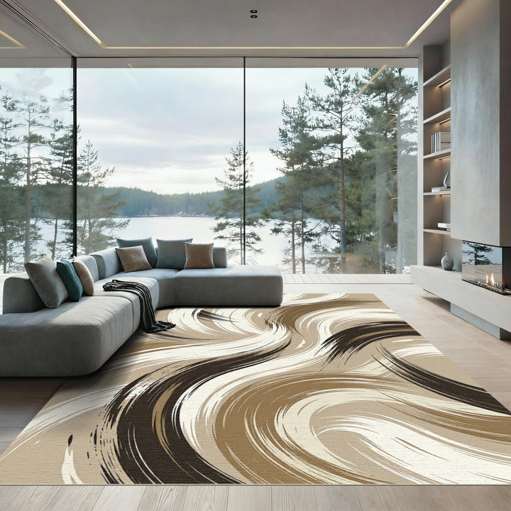Earthy Abstract Swirl Brushstroke Rug