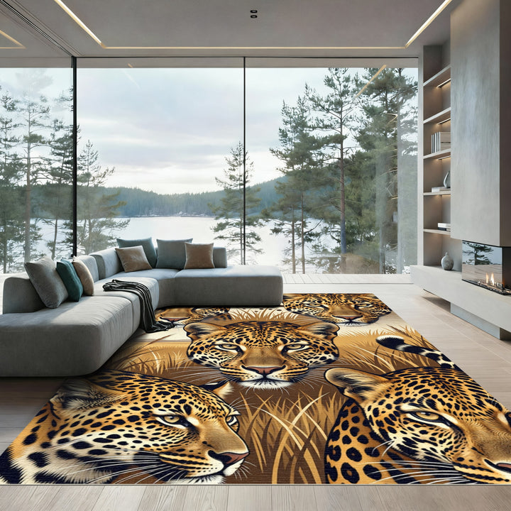 Leopard Faces Savannah Tall Grass Rug