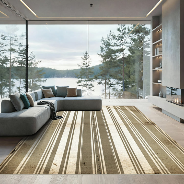 Vintage Gray White Stripe Rug