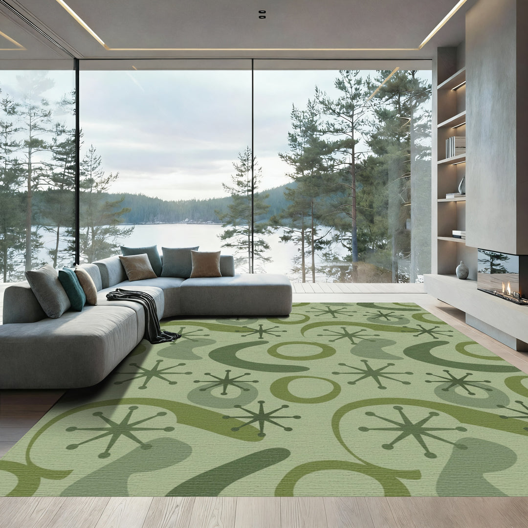 Mid Century Olive Starburst Shapes Rug