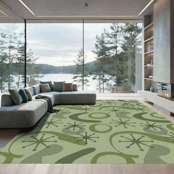 Mid Century Olive Starburst Shapes Rug