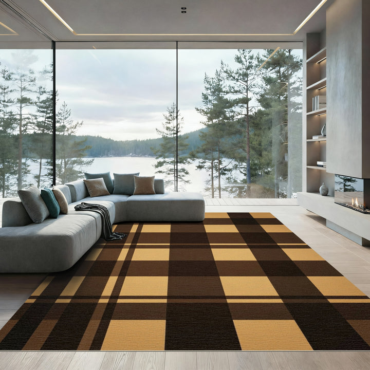 Brown Plaid Checkered Geometric Rug