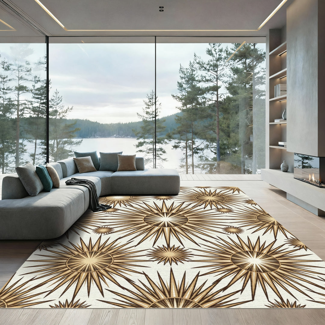 Geometric Golden Sunburst Rug