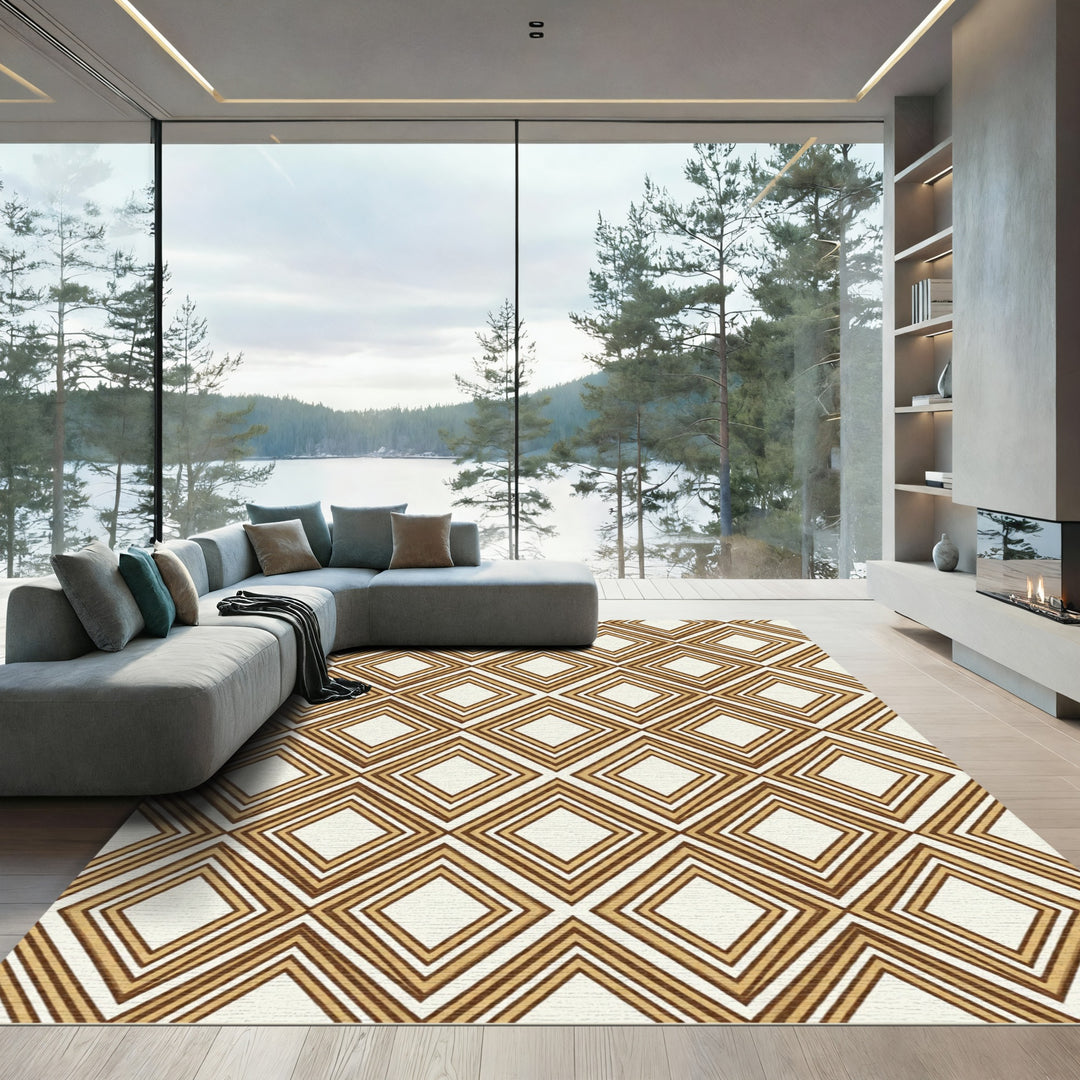 Geometric Diamond Bronze Overlay Rug