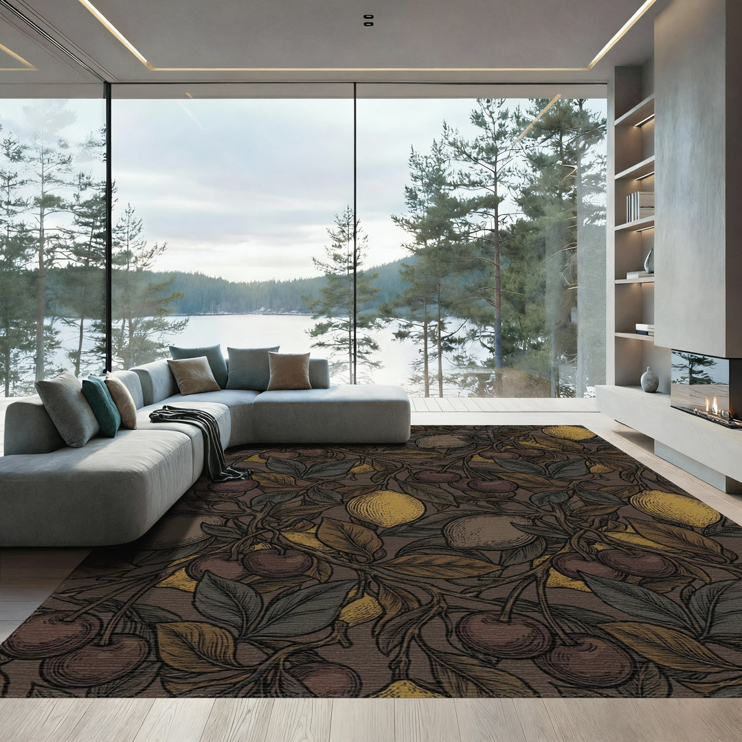 Dark Earthy Citrus Cherry Botanical Rug
