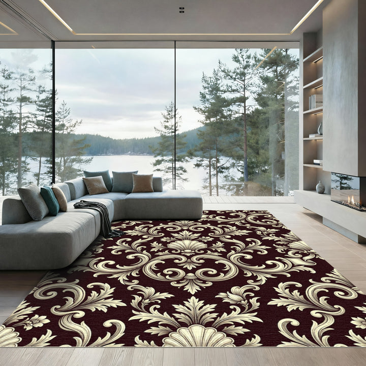 Cream Rococo Scrollwork Cream Swirls Rug